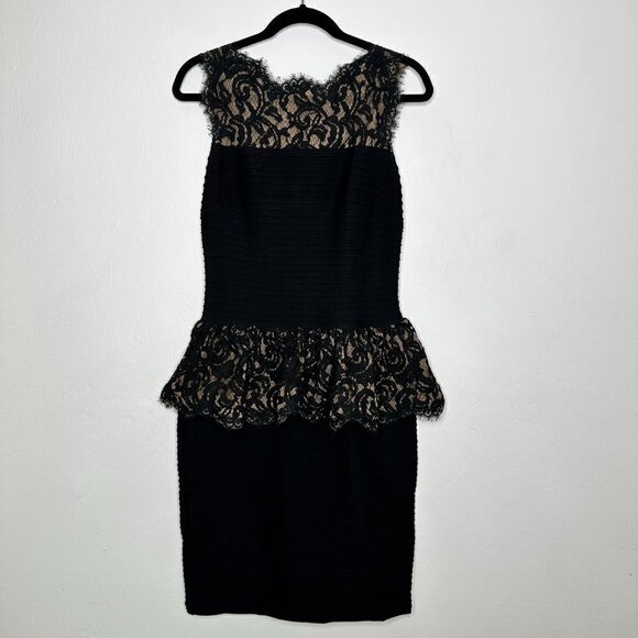 Tadashi Shoji Lace & Jersey Peplum Black Sleeveless Dress Size S - Picture 4 of 7